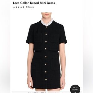 Sandro NWT Black Tweed Mini Dress with Lace Collar